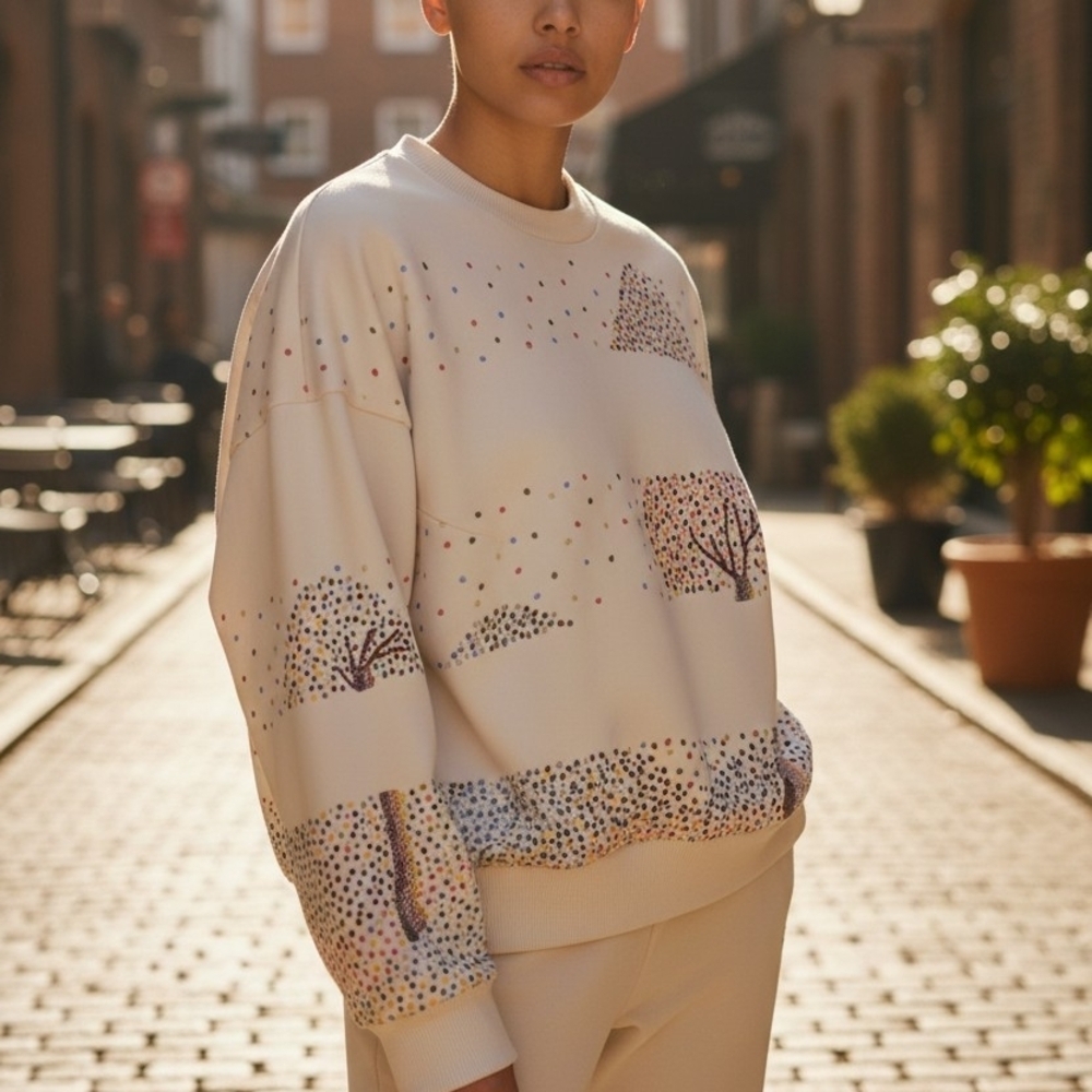 Rahul Mishra Hand Embroidered Silk Art Sweatshirt | Ivory | Size S